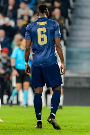 Turin - Nov 7, 2018: Paul Pogba 6 from behind. Juventus - Manchester United. UEFA Champions League. Matchday 4. Allianz stadium.のeditorial素材