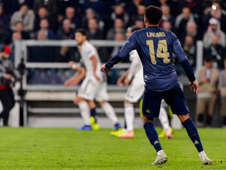 Turin - Nov 7, 2018: Jesse Lingard 14. Juventus - Manchester United. UEFA Champions League. Matchday 4. Allianz stadium.のeditorial素材