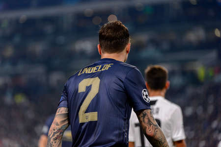 Turin - Nov 7, 2018: Victor Lindelof 2. Juventus - Manchester United. UEFA Champions League. Matchday 4. Allianz stadium.のeditorial素材