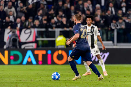 Turin - Nov 7, 2018: Luke Shaw 23. Juventus - Manchester United. UEFA Champions League. Matchday 4. Allianz stadium.のeditorial素材