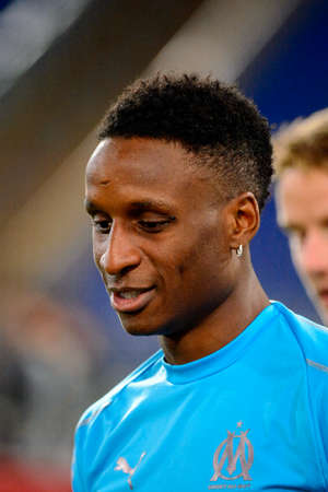 ROME - NOV 8, 2018: Bouna Sarr 17 close up portrait. SS Lazio - Olympique Marseille. UEFA Europe League. Stadio Olimpico.のeditorial素材