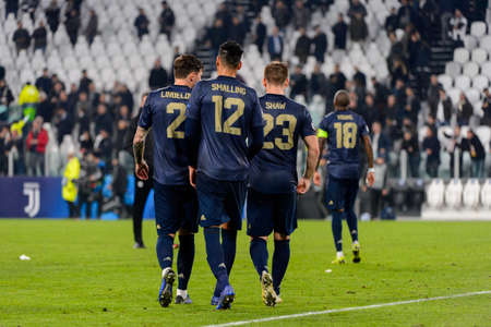Turin - Nov 7, 2018: Man United players celebrate.Juventus - Manchester United. UEFA Champions League. Matchday 4. Allianz stadium.のeditorial素材