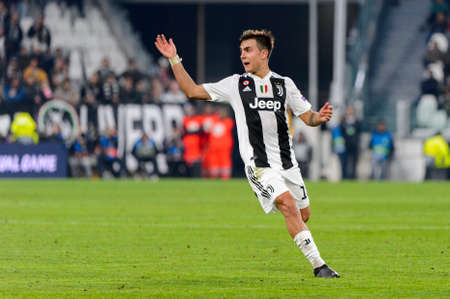 Turin - Nov 7, 2018:  Paulo Dybala 10 attacks. Juventus - Manchester United. UEFA Champions League. Matchday 4. Allianz stadium.のeditorial素材