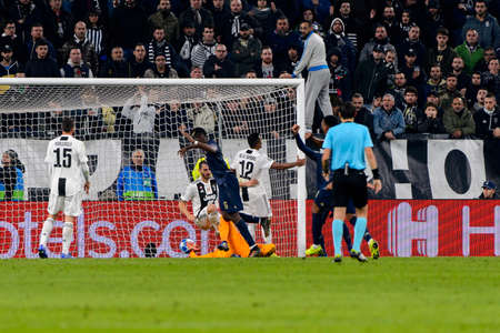 Turin - Nov 7, 2018: Paul Pogba 6 scores. Juventus - Manchester United. UEFA Champions League. Matchday 4. Allianz stadium.のeditorial素材
