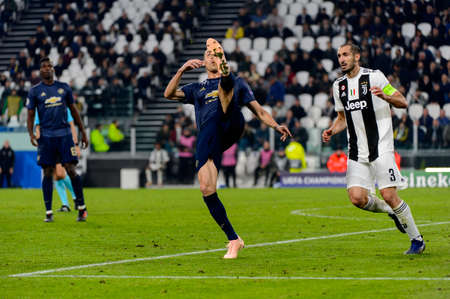 Turin - Nov 7, 2018: Nemanja Matic 31 vs Chiellini. Juventus - Manchester United. UEFA Champions League. Matchday 4. Allianz stadium.のeditorial素材