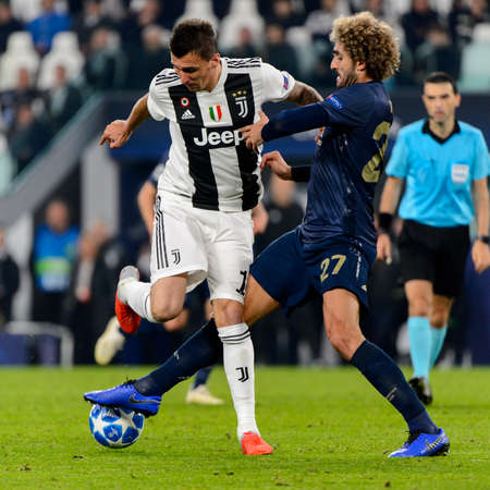 Turin - Nov 7, 2018:  Mario Mandzukic 17. Juventus - Manchester United. UEFA Champions League. Matchday 4. Allianz stadium.のeditorial素材
