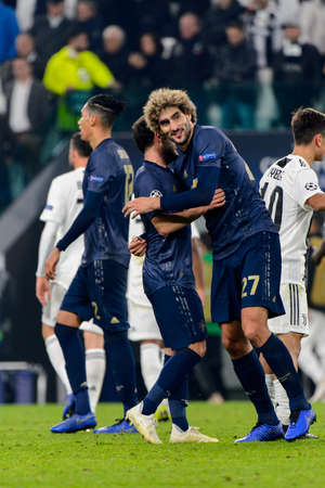 Turin - Nov 7, 2018: Marouane Fellaini 27 in attack. Juventus - Manchester United. UEFA Champions League. Matchday 4. Allianz stadium.のeditorial素材