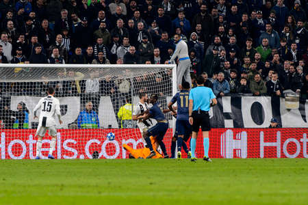 Turin - Nov 7, 2018: Paul Pogba 6 scores. Juventus - Manchester United. UEFA Champions League. Matchday 4. Allianz stadium.のeditorial素材