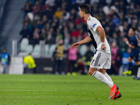 Turin - Nov 7, 2018:  Cristiano Ronaldo 7. Juventus - Manchester United. UEFA Champions League. Matchday 4. Allianz stadium.のeditorial素材