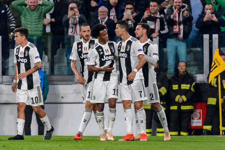 Turin - Nov 7, 2018:  Cristiano Ronaldo 7 celebrates the goal he scored. Juventus - Manchester United. UEFA Champions League. Matchday 4. Allianz stadium.のeditorial素材
