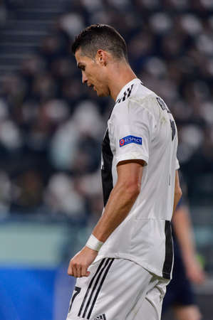 Turin - Nov 7, 2018:  Cristiano Ronaldo 7 portrait. Juventus - Manchester United. UEFA Champions League. Matchday 4. Allianz stadium.のeditorial素材
