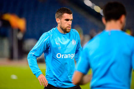 ROME - NOV 8, 2018: Kevin Strootman 12 portrait. SS Lazio - Olympique Marseille. UEFA Europe League. Stadio Olimpico.のeditorial素材