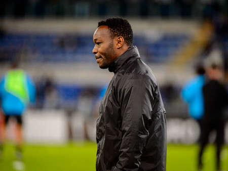 ROME - NOV 8, 2018: Steve Mandanda 30 close up portrait. SS Lazio - Olympique Marseille. UEFA Europe League. Stadio Olimpico.のeditorial素材