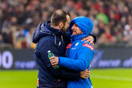 GENOVA - NOV 10, 2018:  Dries Mertens 14 and Goran Pandev. C.F.C Genoa - SSC Napoli. Calcio Serie A TIM. Stadium Luigi Ferraris.のeditorial素材