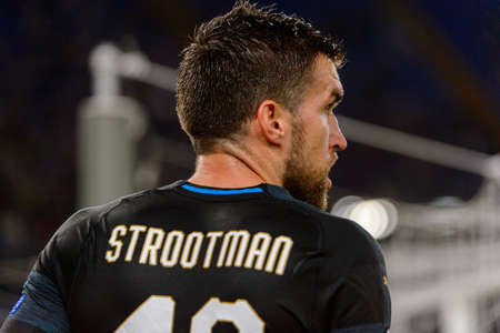 ROME - NOV 8, 2018: Kevin Strootman 12 portrait. SS Lazio - Olympique Marseille. UEFA Europe League. Stadio Olimpico.のeditorial素材