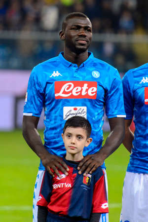 GENOVA - NOV 10, 2018: Kalidou Koulibaly 26 close up portrait.  C.F.C Genoa - SSC Napoli. Calcio Serie A TIM. Stadium Luigi Ferraris.のeditorial素材