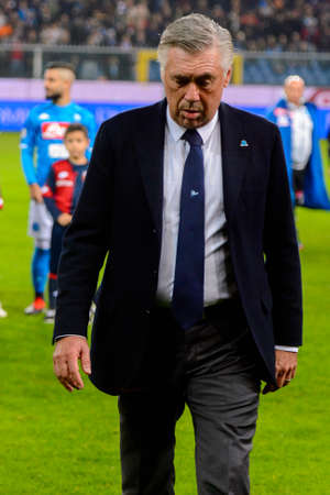 GENOVA - NOV 10, 2018: Carlo Ancelotti, the Napoli head manager.  C.F.C Genoa - SSC Napoli. Calcio Serie A TIM. Stadium Luigi Ferraris.のeditorial素材