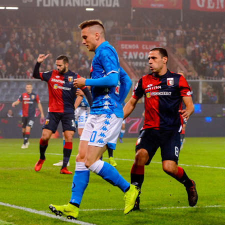 GENOVA - NOV 10, 2018: Piotr Zielinski 20.  C.F.C Genoa - SSC Napoli. Calcio Serie A TIM. Stadium Luigi Ferraris.のeditorial素材