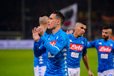 GENOVA - NOV 10, 2018: Jose Callejon 7 greets the fans.  C.F.C Genoa - SSC Napoli. Calcio Serie A TIM. Stadium Luigi Ferraris.のeditorial素材