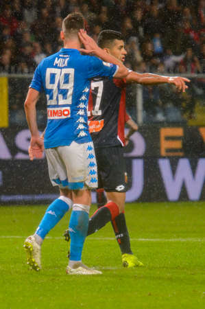 GENOVA - NOV 10, 2018:  Arkadiusz Milik 99. C.F.C Genoa - SSC Napoli. Calcio Serie A TIM. Stadium Luigi Ferraris.のeditorial素材