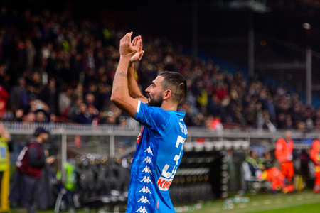 GENOVA - NOV 10, 2018: Raul Albiol 33 greets the public.   C.F.C Genoa - SSC Napoli. Calcio Serie A TIM. Stadium Luigi Ferraris.のeditorial素材