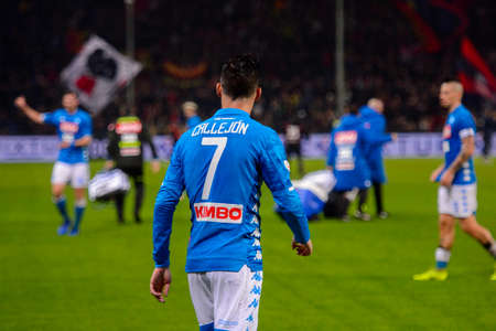 GENOVA - NOV 10, 2018: Jose Callejon 7 greets the fans.  C.F.C Genoa - SSC Napoli. Calcio Serie A TIM. Stadium Luigi Ferraris.のeditorial素材