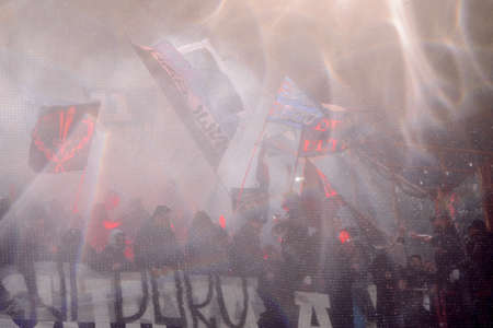 GENOVA - NOV 10, 2018: Passionate fans of Napoli. C.F.C Genoa - SSC Napoli. Calcio Serie A TIM. Stadium Luigi Ferraris.のeditorial素材