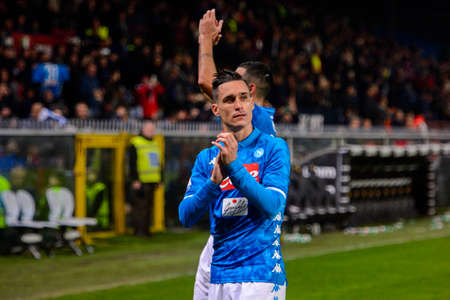 GENOVA - NOV 10, 2018: Jose Callejon 7 greets the fans.  C.F.C Genoa - SSC Napoli. Calcio Serie A TIM. Stadium Luigi Ferraris.のeditorial素材