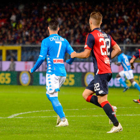 GENOVA - NOV 10, 2018:  C.F.C Genoa - SSC Napoli. Calcio Serie A TIM. Stadium Luigi Ferraris.のeditorial素材