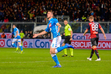 GENOVA - NOV 10, 2018: Fabian Ruiz 8 celerates the goal.  C.F.C Genoa - SSC Napoli. Calcio Serie A TIM. Stadium Luigi Ferraris.のeditorial素材