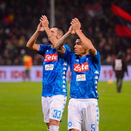 GENOVA - NOV 10, 2018: Raul Albiol 33 greets the public.   C.F.C Genoa - SSC Napoli. Calcio Serie A TIM. Stadium Luigi Ferraris.のeditorial素材