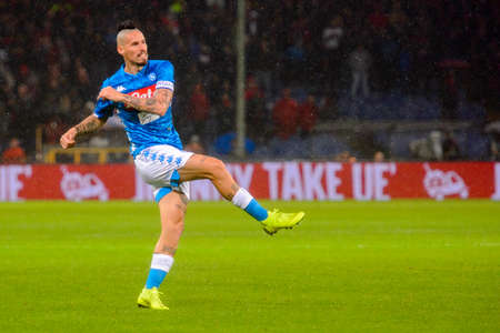 GENOVA - NOV 10, 2018: Marek Hamsik 17 shoots on goal.  C.F.C Genoa - SSC Napoli. Calcio Serie A TIM. Stadium Luigi Ferraris.のeditorial素材