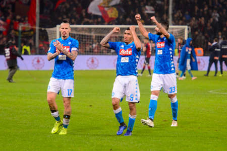 GENOVA - NOV 10, 2018: Marek Hamsik 17 greets the fans.  C.F.C Genoa - SSC Napoli. Calcio Serie A TIM. Stadium Luigi Ferraris.のeditorial素材