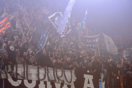 GENOVA - NOV 10, 2018: Passionate fans of Napoli. C.F.C Genoa - SSC Napoli. Calcio Serie A TIM. Stadium Luigi Ferraris.のeditorial素材