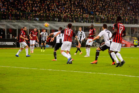 MILAN - NOV 11, 2018: Mario Mandzukic 17. AC Milan - Juventus. Italian Serie A TIM. Giuseppe Meazza Stadiumのeditorial素材