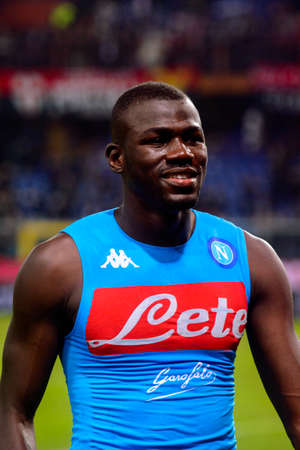 GENOVA - NOV 10, 2018: Kalidou Koulibaly 26 close up portrait.  C.F.C Genoa - SSC Napoli. Calcio Serie A TIM. Stadium Luigi Ferraris.のeditorial素材
