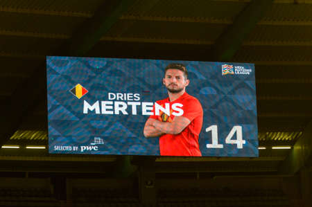 BRUSSELS - NOV 15, 2018: Dries Mertens 14. Belgium - Iceland. UEFA Nations League.のeditorial素材