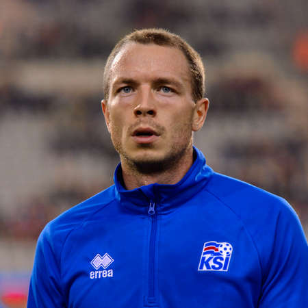 BRUSSELS - NOV 15, 2018: Jon Gudni Fjoluson 3 close up portrait. Belgium - Iceland. UEFA Nations League.のeditorial素材