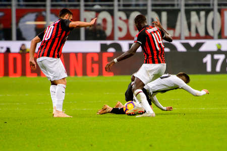 MILAN - NOV 11, 2018: Rodrigo Bentancur 30 . AC Milan - Juventus. Italian Serie A TIM. Giuseppe Meazza Stadiumのeditorial素材