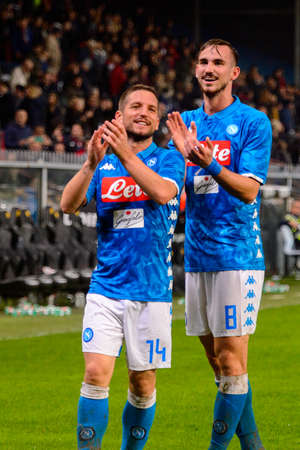 GENOVA - NOV 10, 2018:  Dries Mertens 14 greets the fans. C.F.C Genoa - SSC Napoli. Calcio Serie A TIM. Stadium Luigi Ferraris.のeditorial素材