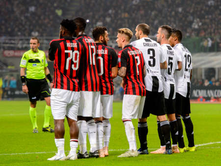 MILAN - NOV 11, 2018: Franck Kessie 79. AC Milan - Juventus. Italian Serie A TIM. Giuseppe Meazza Stadiumのeditorial素材