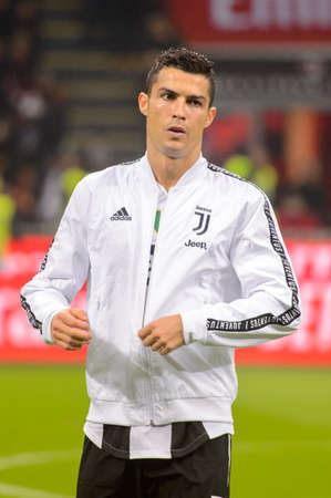 MILAN - NOV 11, 2018: Cristiano Ronaldo 7 portrait before the match. AC Milan - Juventus. Italian Serie A TIM. Giuseppe Meazza Stadiumのeditorial素材