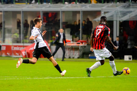 MILAN - NOV 11, 2018: Cristian Zapata 17. AC Milan - Juventus. Italian Serie A TIM. Giuseppe Meazza Stadiumのeditorial素材