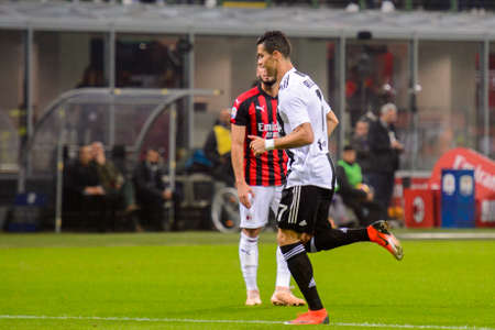 MILAN - NOV 11, 2018: Cristiano Ronaldo 7. AC Milan - Juventus. Italian Serie A TIM. Giuseppe Meazza Stadiumのeditorial素材