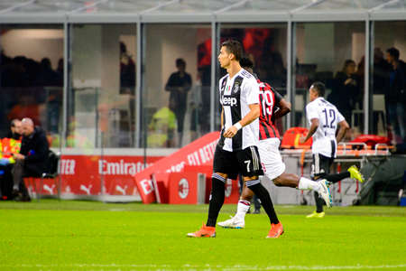 MILAN - NOV 11, 2018: Cristiano Ronaldo 7. AC Milan - Juventus. Italian Serie A TIM. Giuseppe Meazza Stadiumのeditorial素材