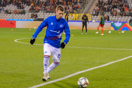 BRUSSELS - NOV 15, 2018: Samuel Fridjonsson 15 in action. Belgium - Iceland. UEFA Nations League.のeditorial素材