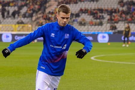 BRUSSELS - NOV 15, 2018: Samuel Fridjonsson 15 in action. Belgium - Iceland. UEFA Nations League.のeditorial素材