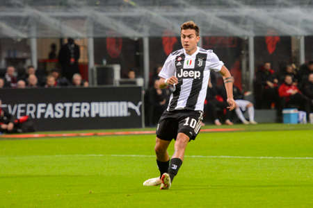 MILAN - NOV 11, 2018: Paulo Dybala 10. AC Milan - Juventus. Italian Serie A TIM. Giuseppe Meazza Stadiumのeditorial素材