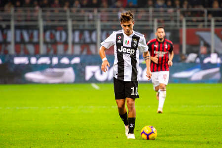 MILAN - NOV 11, 2018: Paulo Dybala 10 portrait. AC Milan - Juventus. Italian Serie A TIM. Giuseppe Meazza Stadiumのeditorial素材