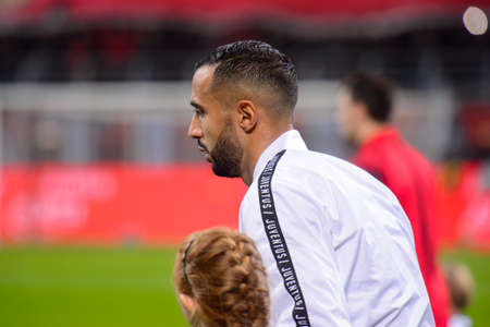 MILAN - NOV 11, 2018: Medhi Benatia 4. AC Milan - Juventus. Italian Serie A TIM. Giuseppe Meazza...